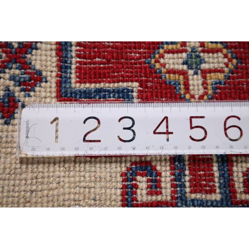 Red Geometric Kazak Oriental Area Rug Hand-Knotted Wool Carpet - 8'1" x 11'0"