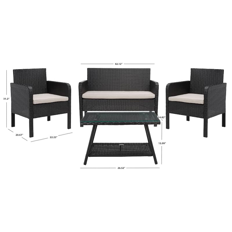 SAFAVIEH Outdoor Aboka Wicker/ Steel 4-piece Patio Conversation Set