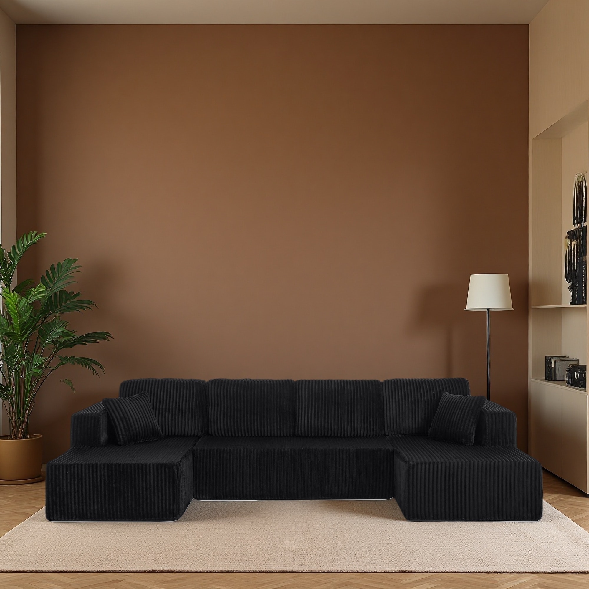 132.5" Corduroy U-Shaped Modular Sectional Sofa, Reversible, 5-Seater