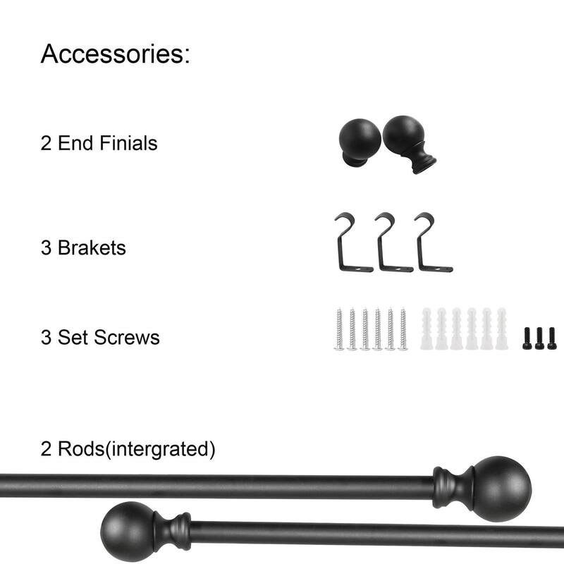 Tension Curtain Rods - Lordear 28" /48"/88" Black Metal Curtain Rod with Ball Top End Cap