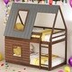 preview thumbnail 2 of 8, Twin Size Wood House Bunk Bed with Roof,Ladder & 2 Windows,Oak&Smoky Grey