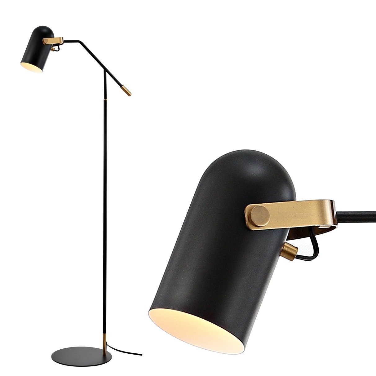JONATHAN Y Liam 58.5" Metal LED Floor Lamp, Black/Brass Gold - 58.5" H x 18.5" W x 11" D