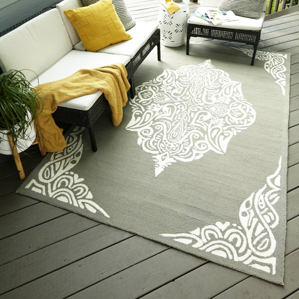 Momeni Veranda Hand Hooked Contemporary Striped Indoor Outdoor Rug ...