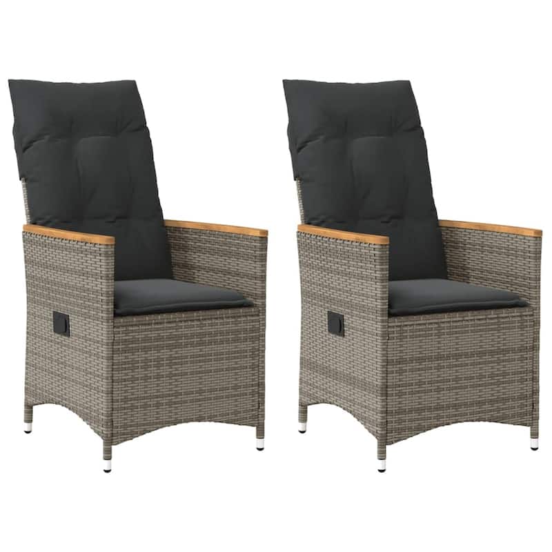 vidaXL Reclining Patio Chairs with Cushions Armchair Outdoor Seating Poly Rattan - Grey With armrest