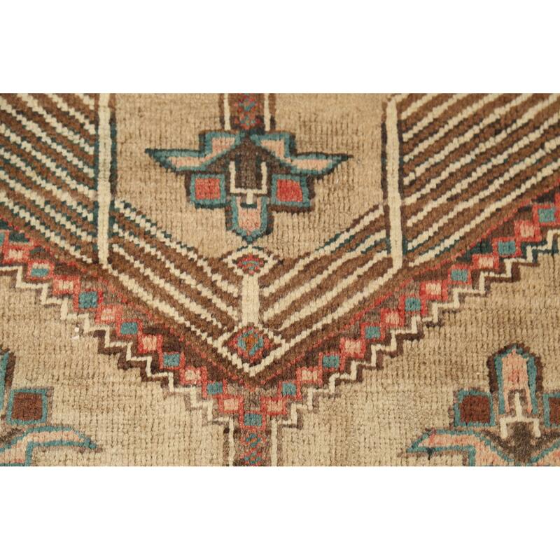 Hand Knotted Oriental 100% Wool Carpet Traditional Geometric Brown Ardebil Runner Rug - 10' 5'' X 3' 7''