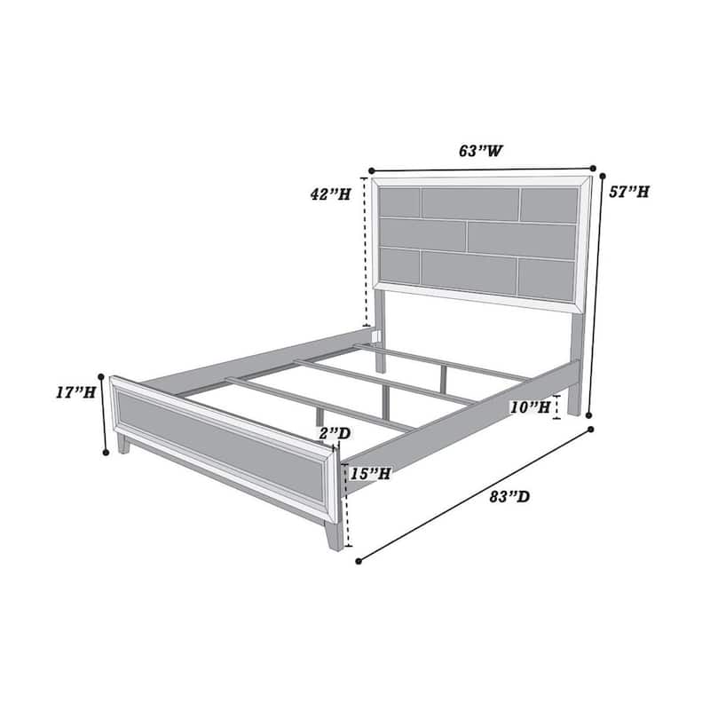 Queen Size Panel Bed with Gray Finish and Box Design Headboard