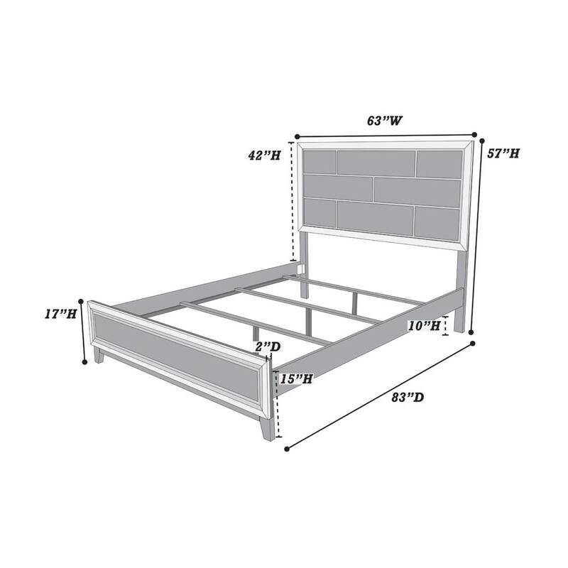 Queen Size Wood Panel Bed with Box Design Headboard and Rubberwood Frame
