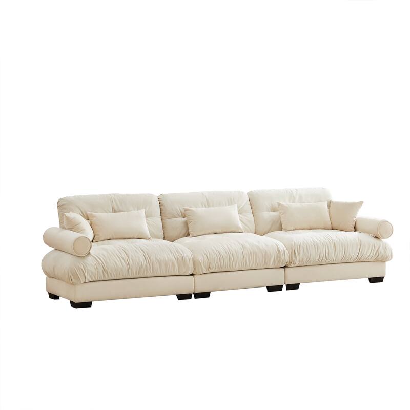 130" Velvet Modular 5-Seat Sectional with Cloud Cushions & Headrests