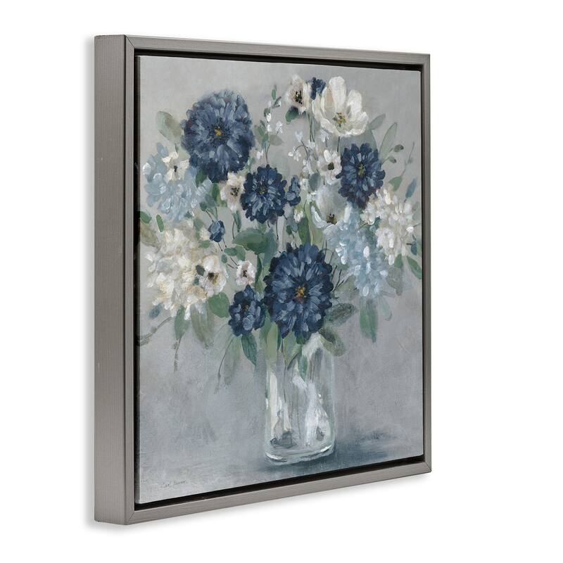Stupell Blue Mums Mixed Bouquet Framed Floater Canvas Wall Art Design By Carol Robinson