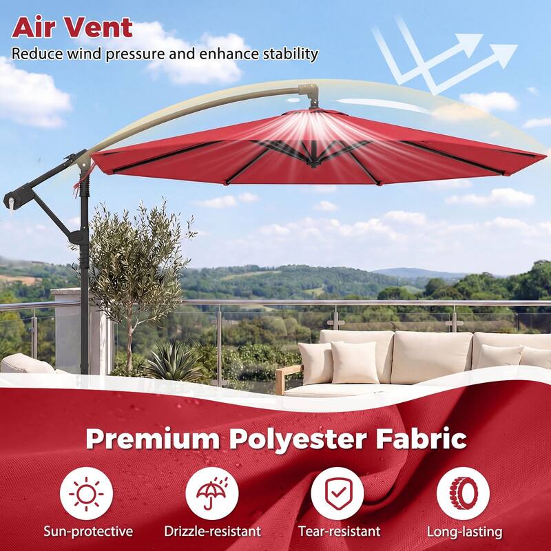 Costway 10 FT Offset Hanging Umbrella with Base Patio Cantilever