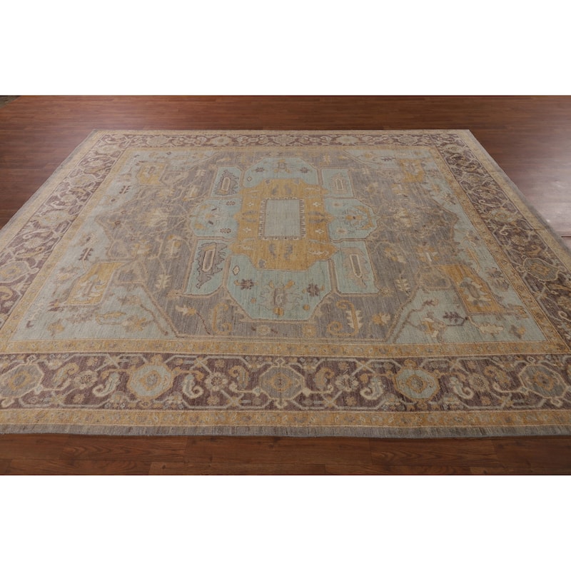 Vegetable Dye Oushak Turkish Rug Hand-Knotted Grey Wool Carpet - 8'2"x 10'1"