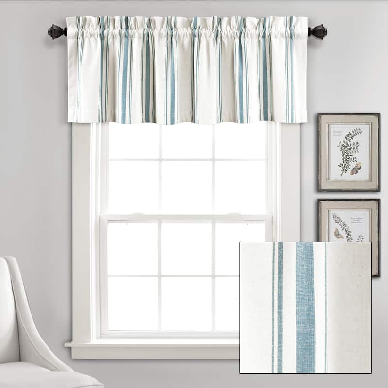 Lush Decor Farmhouse Stripe Yarn Dyed Recycled Cotton Valance Single - Blue - 18" x 52"