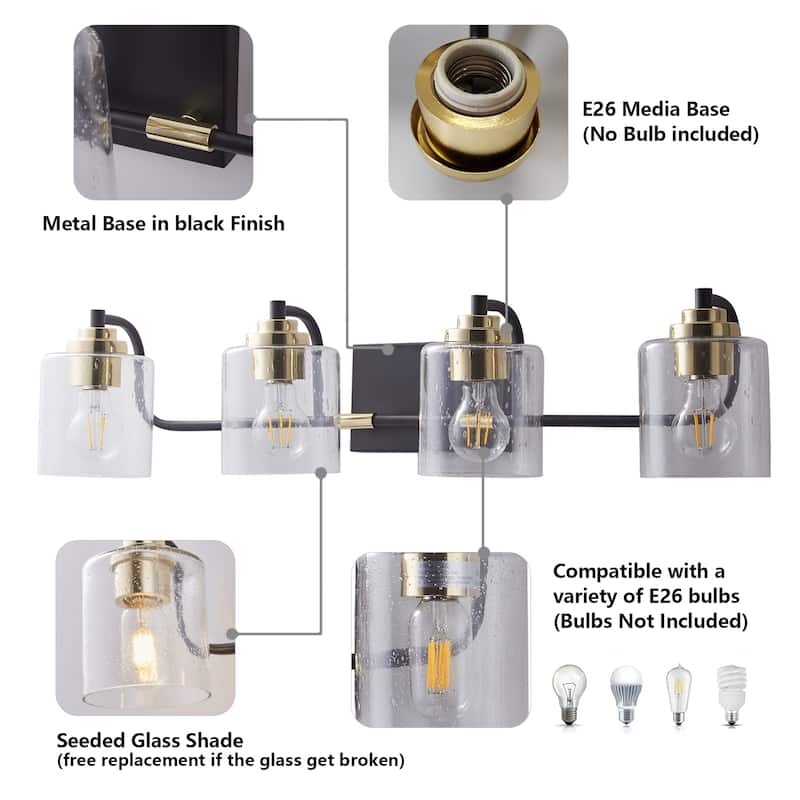 ExBrite 3/4-lights Bathroom Dimmable Gold Vanity Lights Modern Wall Sconce Lighting