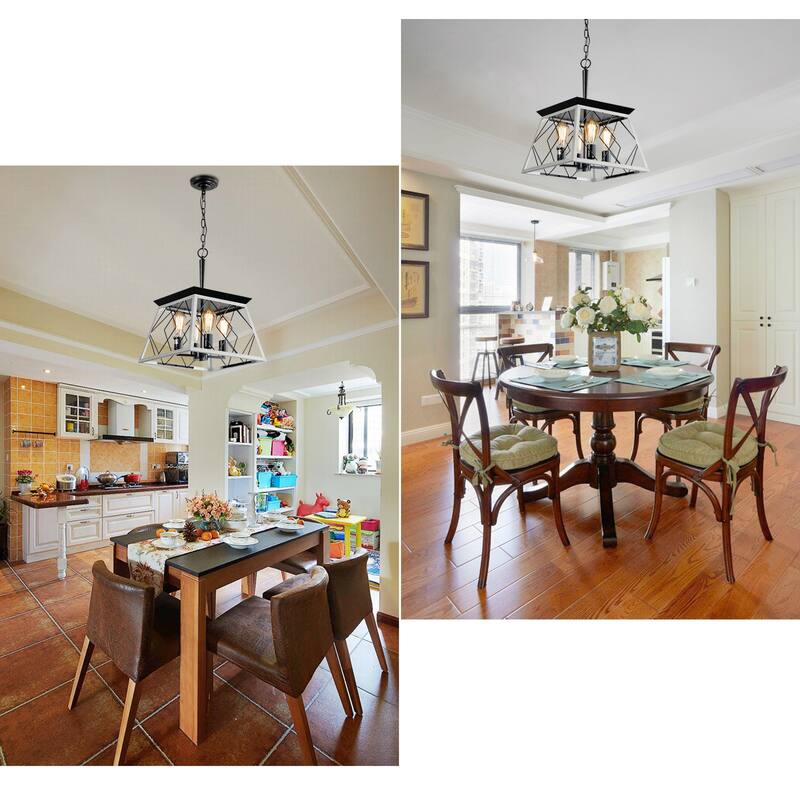 Farmhouse Vintage Chandelier, 4-Light Pendant Light, Industrial Hanging Light Fixture for Dining Room Kitchen Island, No Bulbs