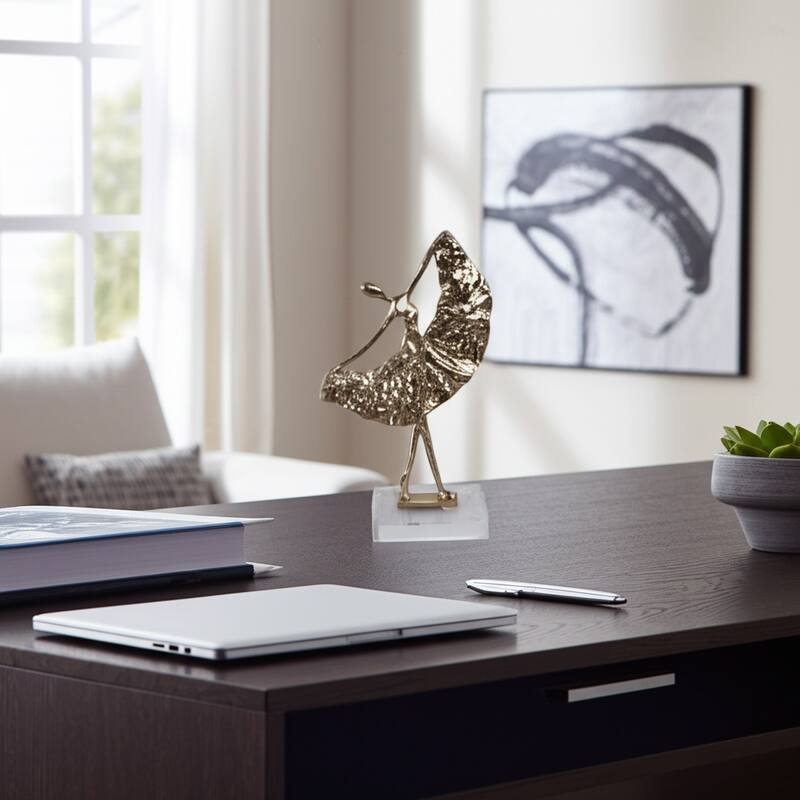 Metal Sculpture Dancer Figurine Modern Stylish Home Decor - 18" Gold - 10.5" x 5" x 17.75"
