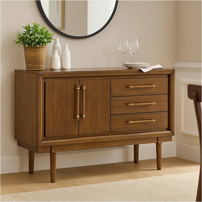 Jeyn Dining Room Server with 3 Drawers and Fixed Shelf, Brown Hardwood
