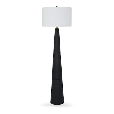 Boe 69 Inch Floor Lamp, White Drum Shade, Black Tapered Cone Resin Base