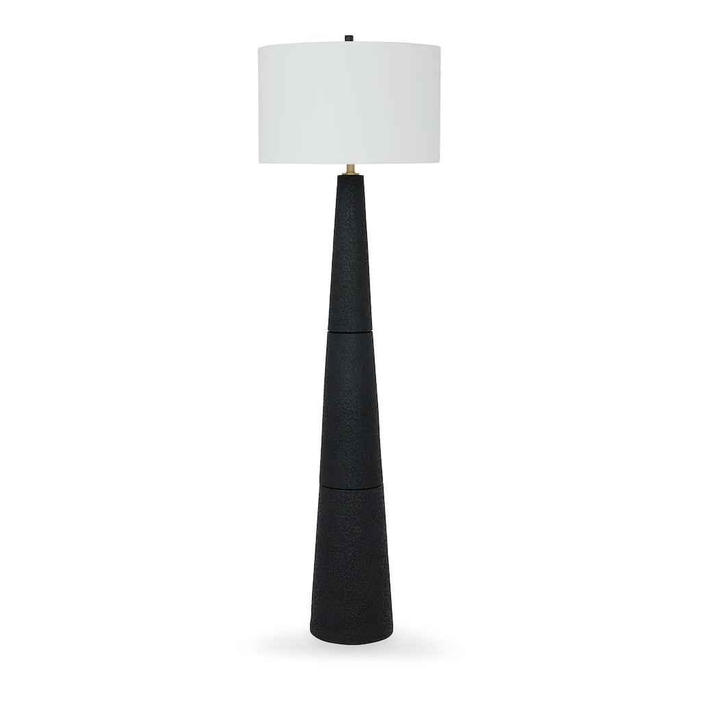 Boe 69 Inch Floor Lamp, White Drum Shade, Black Tapered Cone Resin Base