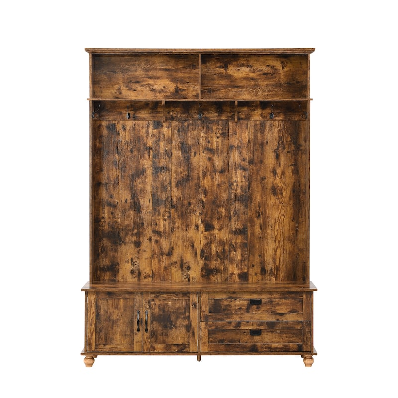 Hall Tree with Storage Cabinet and 2 Large Drawers - N/A