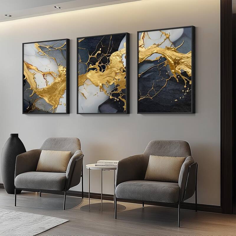 Black and White Gold Abstract Wall Art