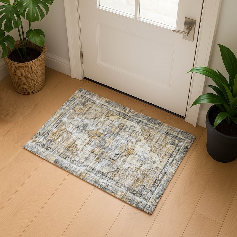 Premium Washable Super Soft Vintage Traditional Mayfield Rug - Brown - 1'8" x 2'6"