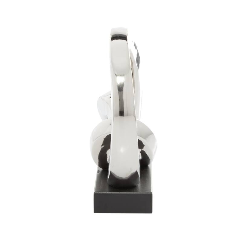 Silver Polystone Link Abstract Decorative Sculpture with Black Base