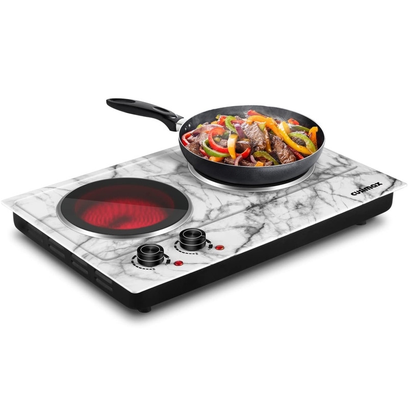 Elexnux Double Infrared Burner 7.1 in. Stainless Steel Black Countertop Hot Plate with Temperature Control, Automatic Shut-Off, Black-Infrared
