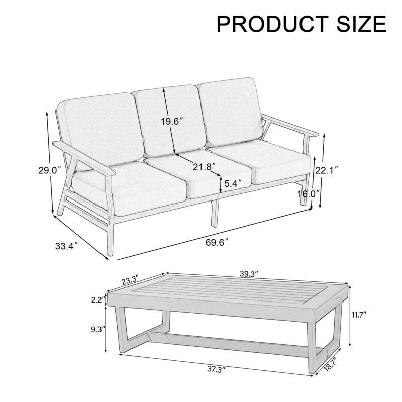 Modern Wood Outdoor Patio Sofa Loveseat with Cushion
