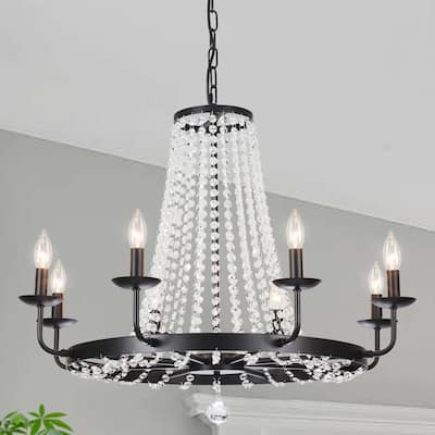 8-Light Dimmable Wagon Wheel Chandelier with no bulbs included, Crystal Chandelier for Kitchen Island Dining Room