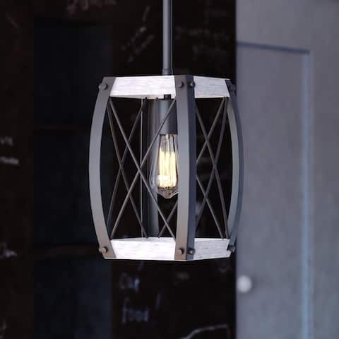 Montclare Black and White Ash Wood Farmhouse Cage Pendant Ceiling Light
