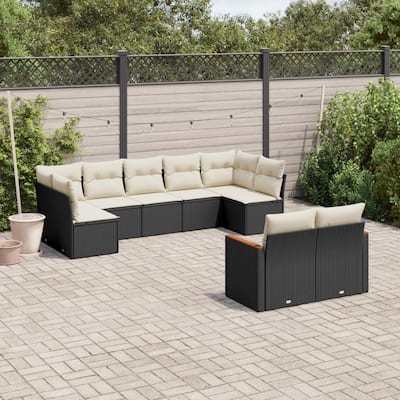 vidaXL Patio Sofa Set with Cushions Outdoor Conversation Furniture Poly Rattan - 24.4 x 24.4 x 27.2 in
