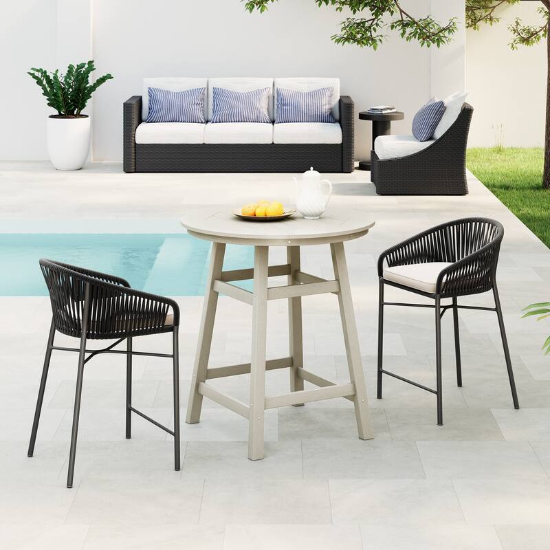 Polytrends Laguna Hdpe All Weather Outdoor Patio 35" Round Counter Table - Sand