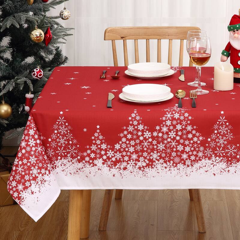 Washable Rectangle Waterproof Christmas Table Cloth, Red