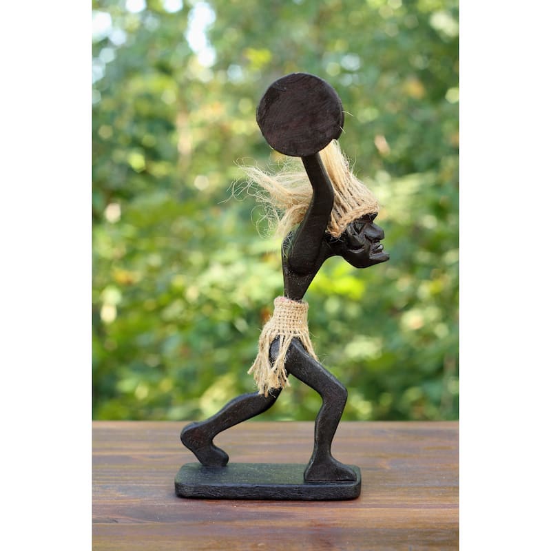 Handmade Wooden Primitive Tribal Weightlifting Funny Statue Sculpture Tiki Bar Handcrafted Unique Gift Decorative Decor