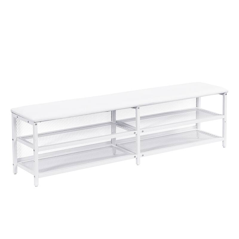 Modern Twin/Full Metal Bed Frame with Upholstered Top, Storage Shelves, and Wooden Cabinet