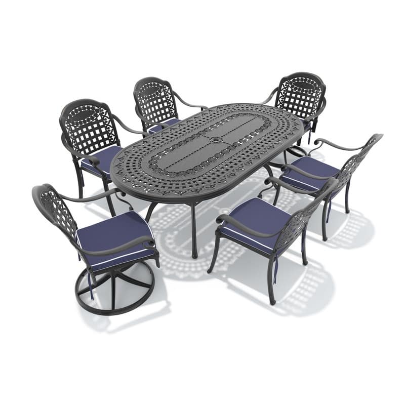 7-Piece Outdoor Dining Set with 1 Table and 6 Chairs, All-Weather Aluminum Outdoor Patio Sets