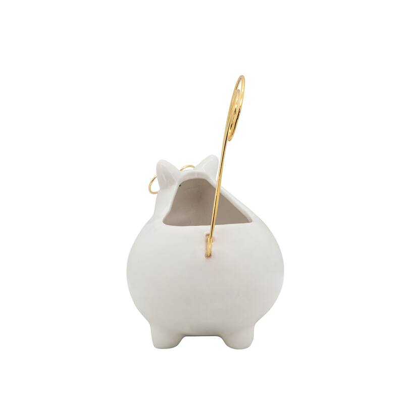 8" Kitty Trinket Tray Contemporary Ceramic White and Gold Cat Jewelry Holder Cute Cat Storage for Make-Up, Jewelry,