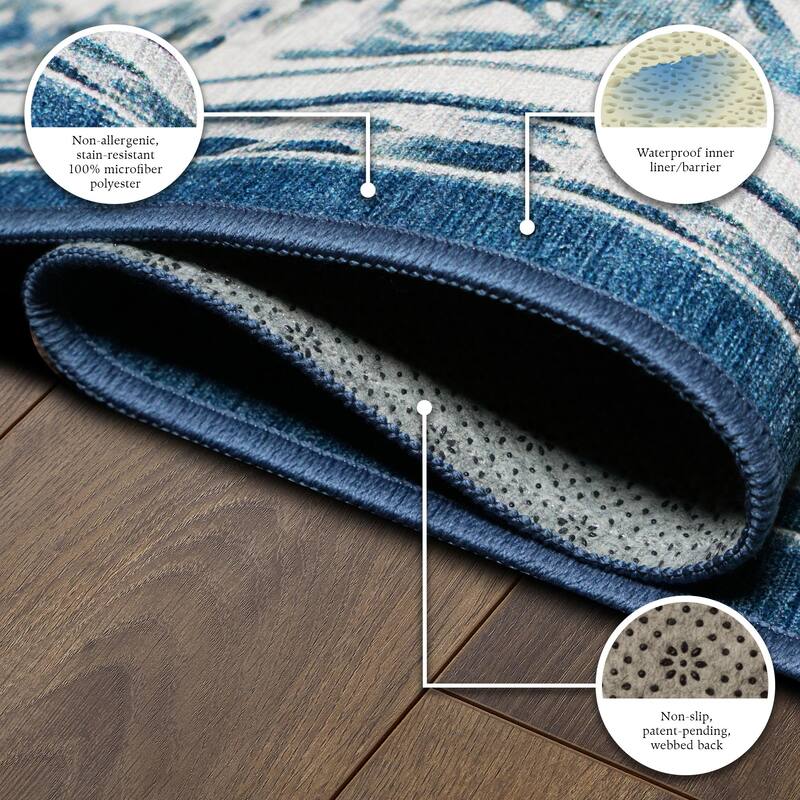 My Magic Carpet Aubusson Blue Machine Washable Rug