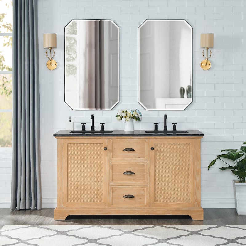 Hervas Bath Vanity with Natural Marble Top and Mirror