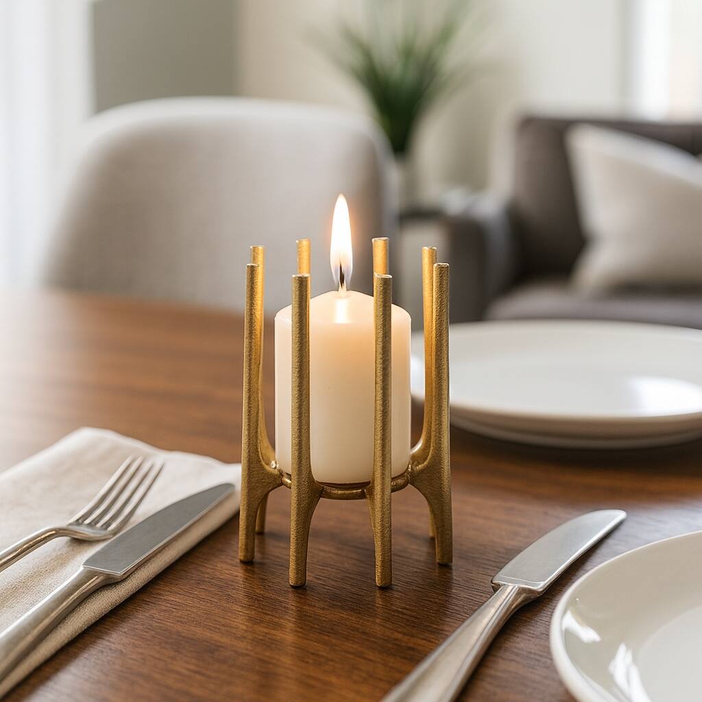 Metal Spike Legs Pillar Candle Holder Decor - Gold, 6 in.