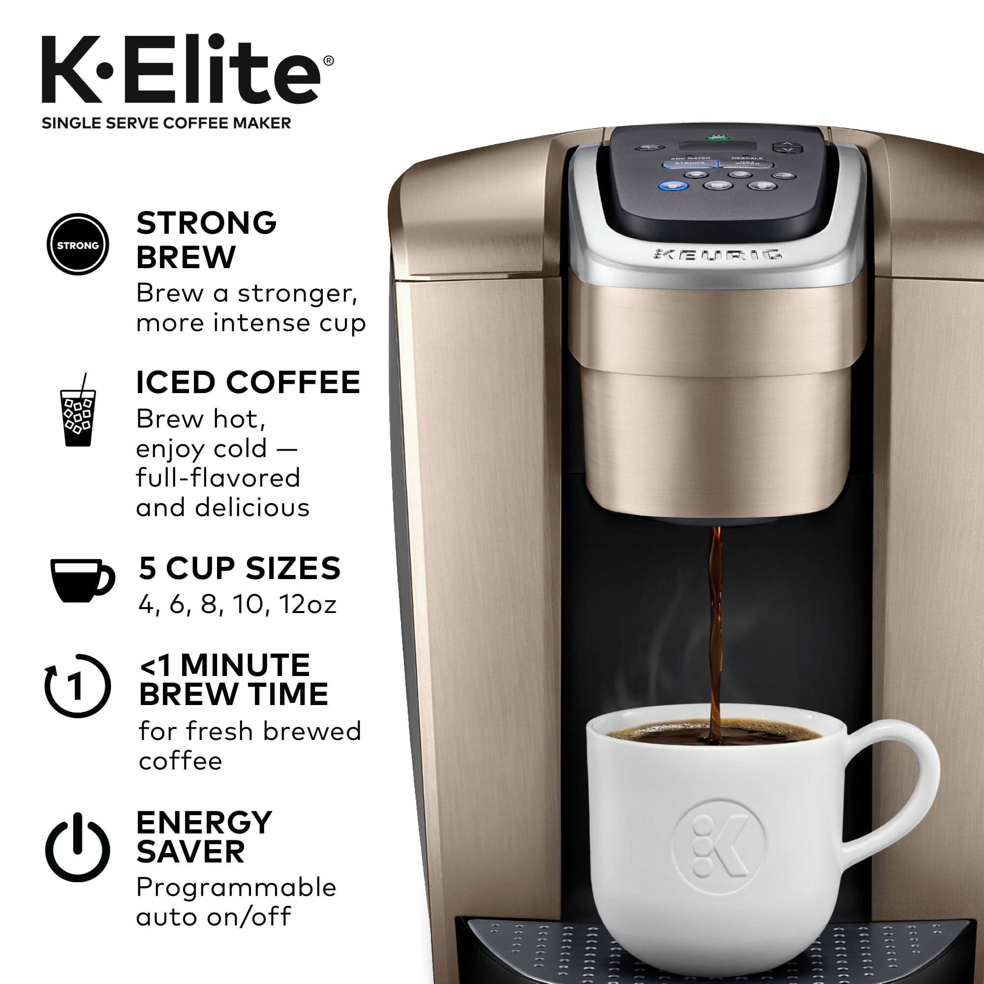 K Elite Single Serve K Cup Pod Coffee Maker Brushed Gold On