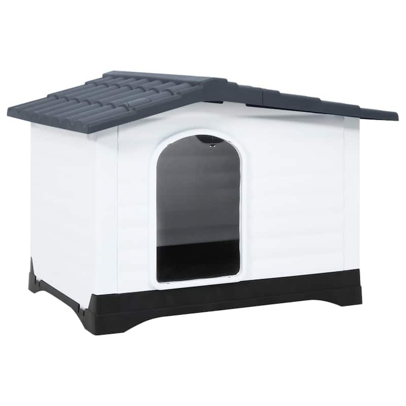 vidaXL Dog House Garden Dog Kennel Small Pet Cage Puppy Shelter Polypropylene - 35.6" x 26.8" x 26" - Grey