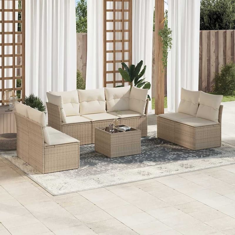 vidaXL Garden Sofa Set Beige PE rattan, powder-coated steel, tempered glass - 21.7 x 21.7 x 14.6