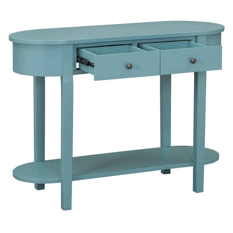 Elegant Retro Console Table with Curved Design - Turquoise Green