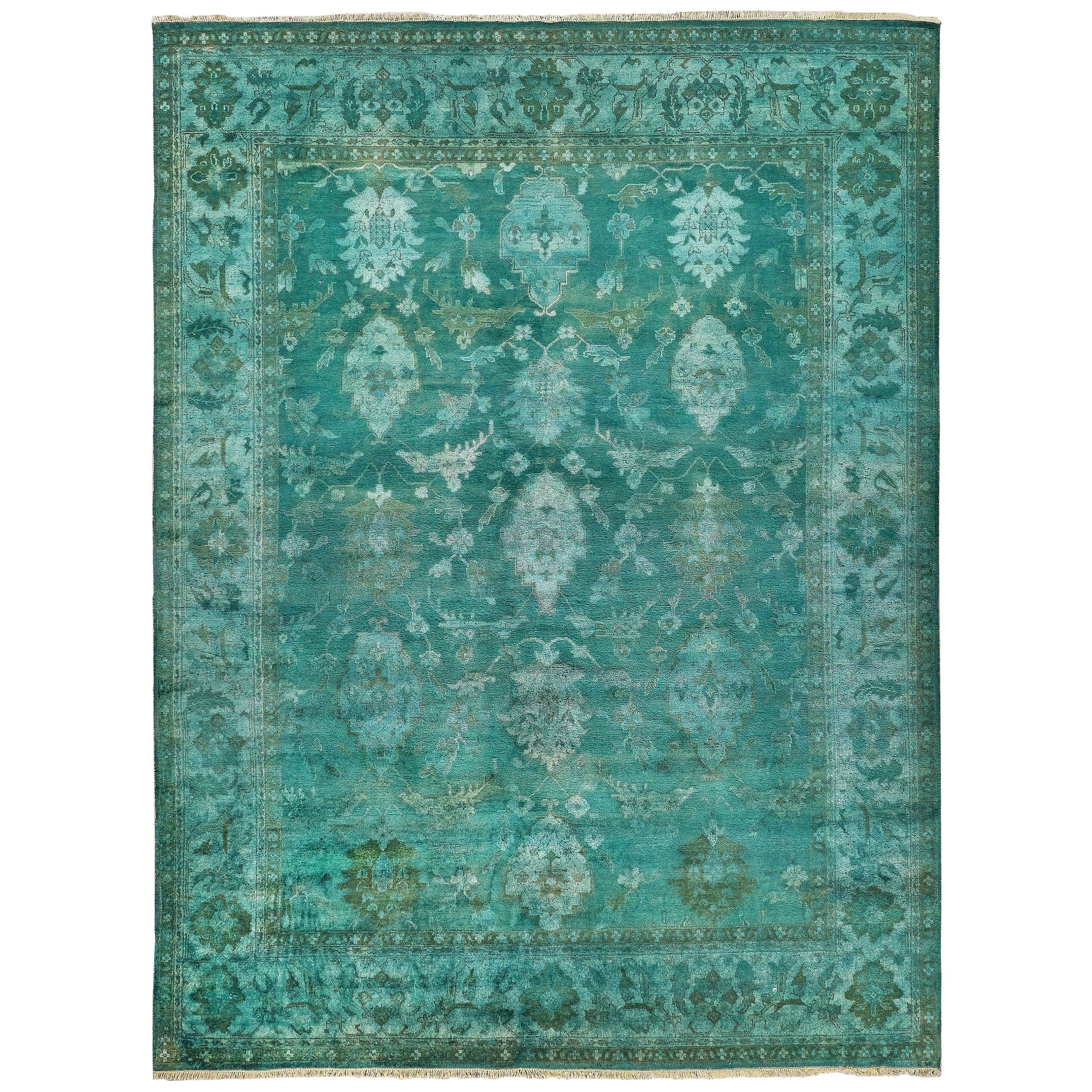 Overdye Antique Weave hand-knotted New Zealand Wool Green Area Rug - 9' x 12'
