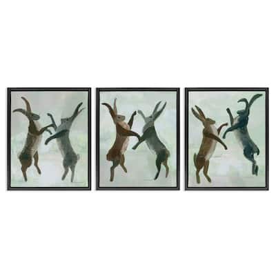 Stupell Battling Hares in Neutral Tones Framed Floater Canvas Wall Art Design By Kay Widdowson (Set of 3)