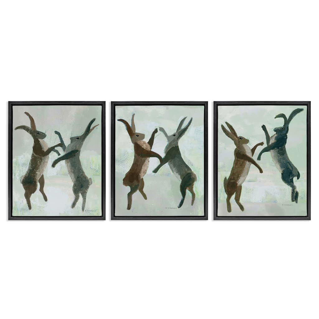 Stupell Battling Hares in Neutral Tones Framed Floater Canvas Wall Art Design By Kay Widdowson (Set of 3)