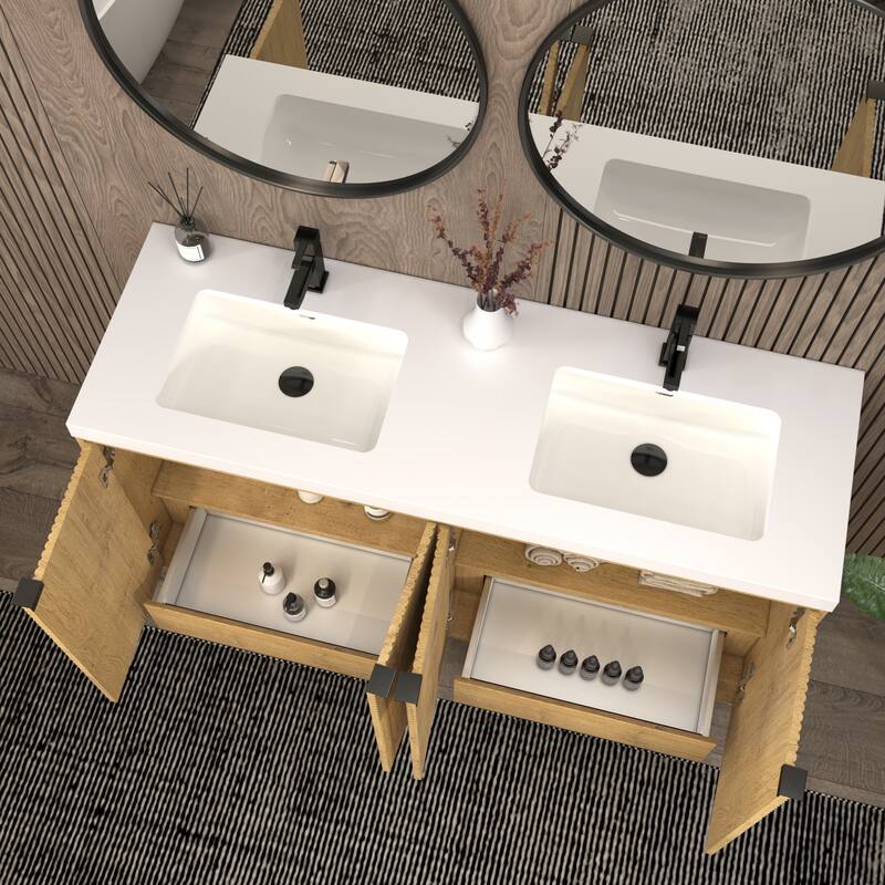 Milano 60" Freestanding Bathroom Vanity with Double White Acrylic Sink