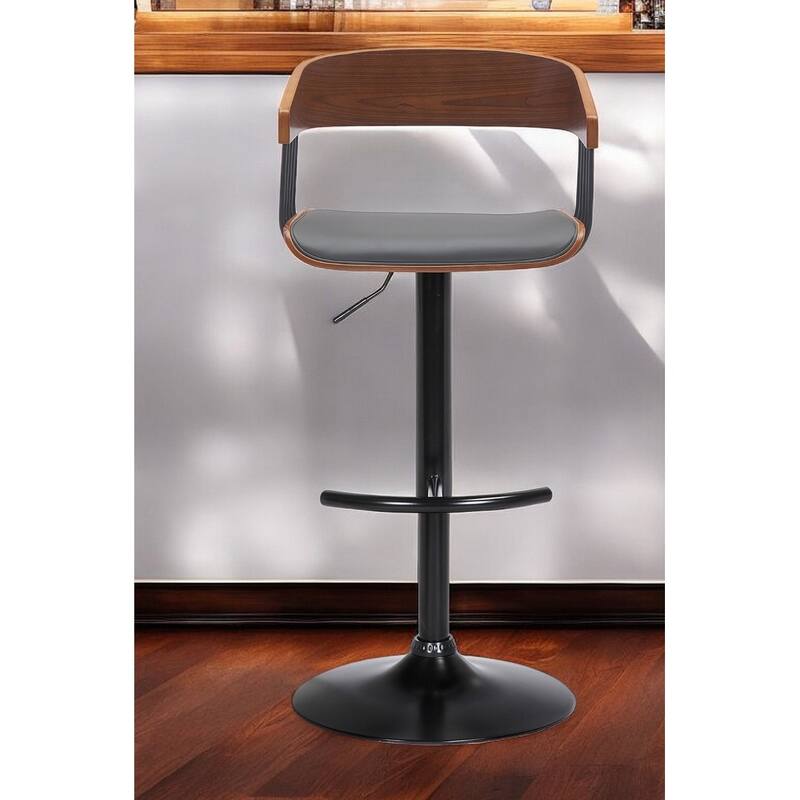 Gray and Black Faux Leather with Metal Swivel Adjustable Height Bar Chair - Gray