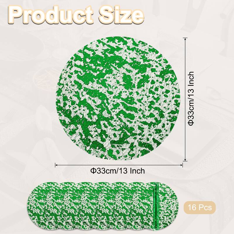 16Pcs Disposable Round Placemats, 13" Metallic Glitters Foil Mesh Mats - Green